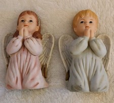 Vintage Homco #1412 'Precious Prayers' Angel Figurines- Set of 2(Boy & Girl) picture