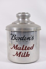 Vintage Borden's Malted Milk Tin Embossed Canister & Lid picture
