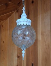Vintage Clear Crackle Glass MCM Hollywood Regency Hanging Globe Swag Light picture