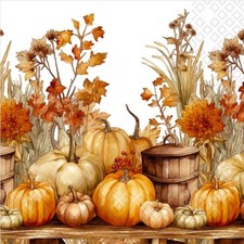 (34) TWO Paper LUNCHEON Decoupage Art Craft Napkins - Autumn Scene Pumpkins Fall picture