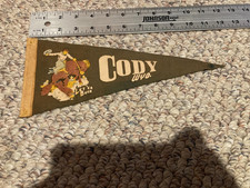 Vintage CODY Wyoming Souvenir BANNER Pennant LET 'ER BUCK Rodeo - Fast Shipper picture