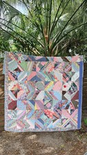 Vintage 1930s 1940s Handmade Spider Web Quilt 80x65 Cottagecore Boho Premium picture