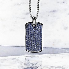 Pavé Sapphire Dog Tag Pendant 24
