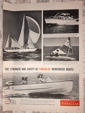 1959 Fiberglas Vintage Print Ad Boats Sail Speed Cabin Cruiser Sunfish Fun Sun picture