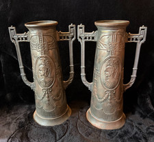 Antique German Art Nouveau Jugendstil Metal Vases Classical Revival Pair 10