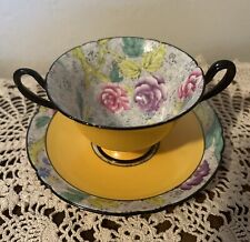SHELLEY CHINA CUP AND SAUCER Swansea  2 Handle Cup  Deep Yellow- Roses EUC  RARE picture