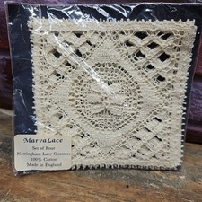 Set 4 New Vintage Genuine Nottingham Lace Coasters From Warwick Castle England picture