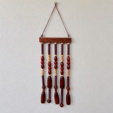 VTG Wood Beaded Wall Hanging Boho MCM Retro 5 Strand Brown Red Decor 14” RETRO picture
