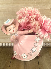 Vintage Napco 1960 C4821B Retro Pink Dress Flowers Girl Dancing Planter Figurine picture