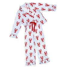 Bella Sleep + Spa Women's Satin Pajama Set, Blue Lobster Print picture