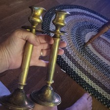 Vintage Pair Heavy Solid Brass Candlesticks ~ Home and Living Decor Excellent + picture