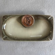 Vintage The Hyde Park No 1935 Ceramic Ashtray Green Cream Drip Glaze USA Made picture