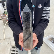 3.46LB  Natural black hair crystal, white crystal pillar, quartz crystal picture