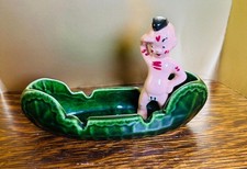 Vintage 1950s Gilner Pottery Happy Cannibal Canoe Planter Ashtray Kitschy MCM picture