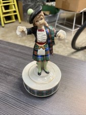 VTG Schmid Rotating Music Box Scottish Girl In Plaid Kilt Blue Bells Of Scotland picture