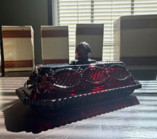 Vintage Avon 1876 Cape Cod Covered Butter Dish Ruby Red Glass w/ Original Box picture