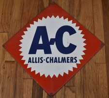 Vintage Allis Chalmers 16x16 Porcelain Diamond Farm Tractor Advertising Sign picture
