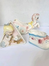 Rare Vintage 1950s Ceramic Girl Japan Figurine Pastel Nursery Decor Mod Mid picture