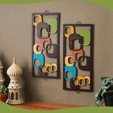 2 Pc Mid Century modern Wood Wall Art – Abstract Geometric Home Decor picture