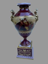 Antique Vienna Style Porcelain Urn Hand Painted Classical Scenes Gilt Mask picture