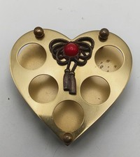 Vintage Ameco Metal Rod Co Brass Heart Lipstick Holder Red Cabochon Vanity Stand picture