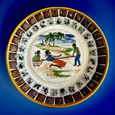 Vtg Caribbean Limbo Dance Plate Hand Painted Ceramic Gold Trim Tropical Art 4.75 picture