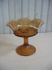 Vtg Fenton Cameo Root Beer Compote Ruffled Pedestal Candy Bowl Dish Scroll Eye picture