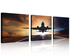 TutuBeer 3 Panels Vintage Plane at Sunset Aircraft Prints Stretched Framed 3 picture