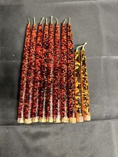 Vintage Lucite Candles 10 Taper Lot 8 Red & 2 Orange All W/ Gold Flakes - READ picture
