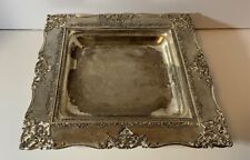 VTG Metal Footed Tray 10” Square Beautiful Detail Embossed Carving 4 Feet Patina picture