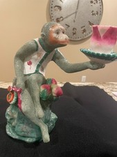 Vintage Chinoiserie Monkey Figurine Candle Holder Hand Painted ( on RARE Side) picture