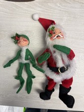 Vintage 1995 Annalee Santa Claus & Elf Dolls Christmas USA Made Lot of 2 picture