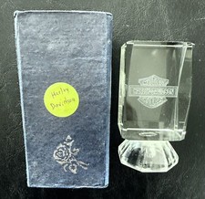 REDUCED NEW Harley Davidson 3D Glass Laser Etched On Pedestal-Original Box picture