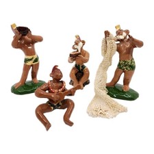 Vtg 1950's Julene Mechler Menehune Ceramic Figurine Collection Hawaii (Set of 4) picture