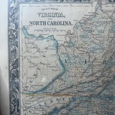 1860 Antique Map Virginia North Carolina Samuel Mitchell Civil War Era Floral picture