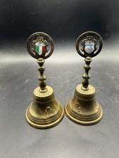 2 Vintage Brass Hand Bells Enamel Crest Italy & Comiso Souvenir Desk Bells 5