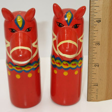 Unusual Vintage Swedish Dala Horse Wooden Salt & Pepper Shakers Figures picture