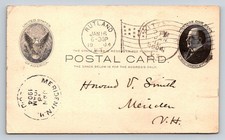 1904 McKinley One Cent US Postal Card Rutland VT & Meriden NH Postmarks picture