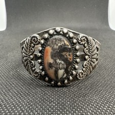 Vintage Native American Navajo Petrified Wood Sterling Silver Cuff Bracelet picture