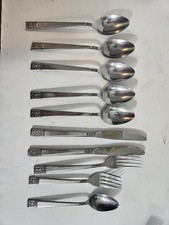 Vintage 10 Piece Mixed MCM Custom Design Stainless Steel Flatware Japan Used picture