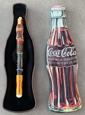 Vintage COCA-COLA Pen Gift Tin Collectible Set 1996 Coke Bottle Shape picture