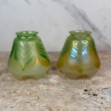 Antique Art Nouveau Uranium Glass Shades Pulled Feather Tulip Pattern picture