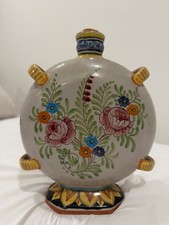 Vintage Italian Maiolica Faience Hand Painted Ceramic Decanter Flask 9” picture