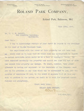 1901 Letterhead Roland Park Co Baltimore MD Young Revell Property Dispute picture