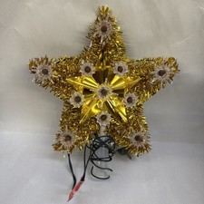 Vtg Gold Tinsel Lighted Christmas Star Tree Topper Retro MCM Tested Works (xI) picture