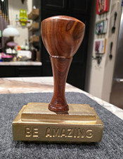 Vintage Brass & Wood Oversized Desk Stamp Paperweight 