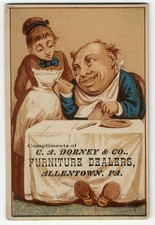 Allentown PA DORNEY FURNITURE 1880's Man in Restaurant VICTORIAN Trade Card picture