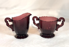 Vintage Cambridge 3400 / 68 Glass Amethyst Purple Cream And Sugar Set picture