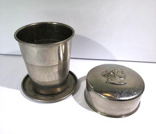 Vintage Early Century Telescoping Collapsible Metal Tin Drinking Cup With Woman picture
