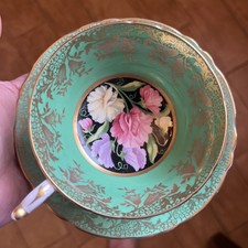 VTG RARE Paragon Double Warrant Mint Green Sweet Pea Cup & Saucer Excellent Cond picture